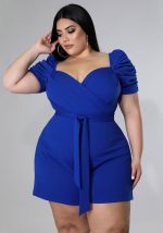 This Women Blue Square Collar Short Sleeves Regular Plus Size Jumpsuit design made of high quality polyster and spandex material. It is stretchy