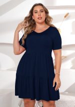 This Women Blue Casual V-neck Short Sleeves Solid Mini Loose Plus Size Dresses made of soft and elastic fabric. Global Lover wholesale plus size dresses and hope curvy ladies find here a warm and exciting place to shop affordable curvy dresses online - plus size casual