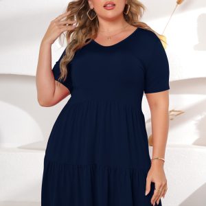 This Women Blue Casual V-neck Short Sleeves Solid Mini Loose Plus Size Dresses made of soft and elastic fabric. Global Lover wholesale plus size dresses and hope curvy ladies find here a warm and exciting place to shop affordable curvy dresses online - plus size casual