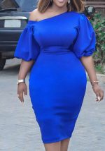 This Women Blue Modest Slash Neck Half Sleeves Solid Midi Straight Plus Size Dresses made of soft and elastic fabric. Global Lover wholesale plus size dresses and hope curvy ladies find here a warm and exciting place to shop affordable curvy dresses online - plus size casual