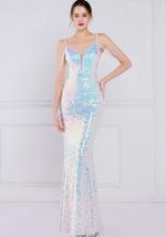 This Women Blue Strap Sleeveless Sequined Mermaid Dresses