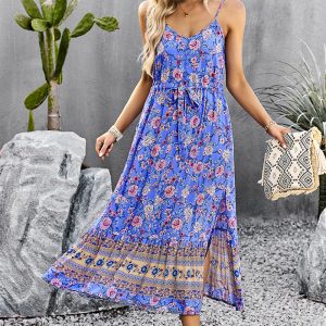 This Women Summer Bohemian Holidays Split Slip Maxi Dress Design Made Of High Quality Polyster And Spandex Material. It Come With Good Stretch And Wearing Comfortable. Women¡¯s Midi Dresses Is Omnipotent And Suit For All Kinds Of Occasions - Daily Wear