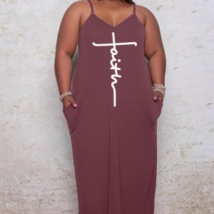 This Women Brown Casual Strap Sleeveless Letter Print Pockets Maxi Loose Plus Size Dresses made of soft and elastic fabric. Global Lover wholesale plus size dresses and hope curvy ladies find here a warm and exciting place to shop affordable curvy dresses online - plus size casual