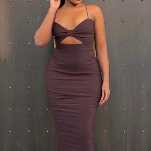 This Women Brown Sleeveless Hollow Out Midi Dresses design made of high quality polyster and spandex material. It come with good stretch and wearing comfortable. Women¡¯s midi dresses is omnipotent and suit for all kinds of occasions - daily wear