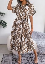 This Women Summer Casual Loose Leopard Tie Shirt Dress Design Made Of High Quality Polyster And Spandex Material. It Come With Good Stretch And Wearing Comfortable. Women¡¯s Midi Dresses Is Omnipotent And Suit For All Kinds Of Occasions - Daily Wear