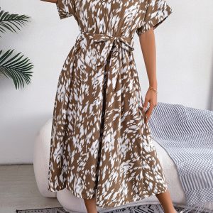 This Women Summer Casual Loose Leopard Tie Shirt Dress Design Made Of High Quality Polyster And Spandex Material. It Come With Good Stretch And Wearing Comfortable. Women¡¯s Midi Dresses Is Omnipotent And Suit For All Kinds Of Occasions - Daily Wear