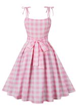 This Women Summer Check Strap Sweet Bow Lace-Up Dress Design Made Of High Quality Polyster And Spandex Material. It Is Stretchy