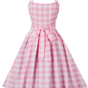 This Women Summer Check Strap Sweet Bow Lace-Up Dress Design Made Of High Quality Polyster And Spandex Material. It Is Stretchy