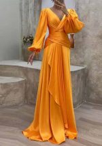 This Women Summer Crossover Pleated Long Sleeve Dress Design Made Of High Quality Polyster And Spandex Material