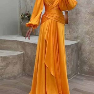 This Women Summer Crossover Pleated Long Sleeve Dress Design Made Of High Quality Polyster And Spandex Material