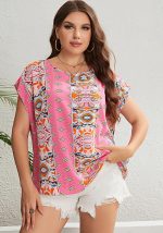 This Women Summer Ethnic Round Neck Loose Top Made Of Comfortable And Elastic Fabric. It Is Wholesale Sexy Plus Size Tops For Women. With The Gradual Rise Of Feminist Awareness