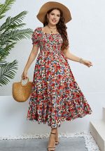 This Women Summer Floral Off Shoulder Dress Made Of Soft And Elastic Fabric. Global Lover Wholesale Plus Size Dresses And Hope Curvy Ladies Find Here a Warm And Exciting Place To Shop Affordable Curvy Dresses Online - Plus Size Casual