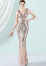 This Women Gold V-neck Sleeveless Patchwork Sequined Mermaid Evening Dresses design made of good quality polyster and spandex material