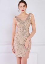 This Women Gold V-neck Sleeveless Mini Dresses