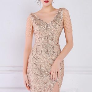 This Women Gold V-neck Sleeveless Mini Dresses