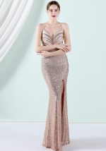 This Women Gold Strap Sleeveless Metallic Sequined Evening Dresses design made of good quality polyster and spandex material