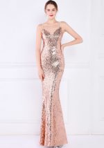 This Women Gold Strap Sleeveless Solid Sequined Mermaid Dresses