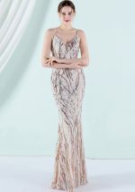 This Women Gold Strap Sleeveless Striped Print Sequined Evening Dresses design made of good quality polyster and spandex material