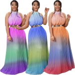 This Women Summer Gradient Pleated Sleeveless Maxi Dress Design Made Of High Quality Polyster And Spandex Material