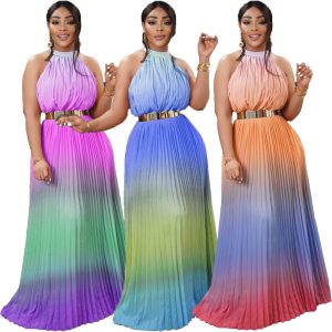 This Women Summer Gradient Pleated Sleeveless Maxi Dress Design Made Of High Quality Polyster And Spandex Material