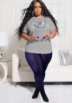 This Women Gray and blue Casual O-Neck Short Sleeves High Waist Letter Print Regular Plus Size Two Piece design and made of comfortable and elastic fabric. wholesale plus size two piece sets is a must-have item for curvy ladies. Two piece sets can either be worn together or individually