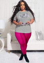 This Women Gray and rose Casual O-Neck Short Sleeves High Waist Letter Print Regular Plus Size Two Piece design and made of comfortable and elastic fabric. wholesale plus size two piece sets is a must-have item for curvy ladies. Two piece sets can either be worn together or individually