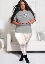 This Women Gray and white Casual O-Neck Short Sleeves High Waist Letter Print Regular Plus Size Two Piece design and made of comfortable and elastic fabric. wholesale plus size two piece sets is a must-have item for curvy ladies. Two piece sets can either be worn together or individually