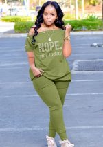 This Women Green Casual Slash Neck Short Sleeves Letter Print Button Top Plus Size Two Piece design and made of comfortable and elastic fabric. wholesale plus size two piece sets is a must-have item for curvy ladies. Two piece sets can either be worn together or individually