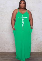 This Women Green Casual Strap Sleeveless Letter Print Pockets Maxi Loose Plus Size Dresses made of soft and elastic fabric. Global Lover wholesale plus size dresses and hope curvy ladies find here a warm and exciting place to shop affordable curvy dresses online - plus size casual