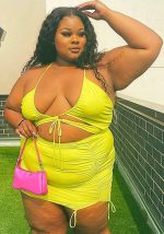 This Women Green Sexy Halter Sleeveless High Waist Solid Lace Up Skinny Plus Size Two Piece design and made of comfortable and elastic fabric. wholesale plus size two piece sets is a must-have item for curvy ladies. Two piece sets can either be worn together or individually