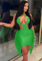 This Women Green Halter Sleeveless Mini Club Dresses design made of high quality polyster and spandex material