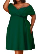 This Women Green Sweet Off-the-shoulder Short Sleeves Solid Belted Midi A-line Plus Size Dresses made of soft and elastic fabric. Global Lover wholesale plus size dresses and hope curvy ladies find here a warm and exciting place to shop affordable curvy dresses online - plus size casual