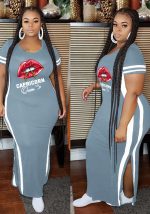 This Women Grey Casual O-Neck Short Sleeves Lip Print Slit Plus Size Dresses made of soft and elastic fabric. Global Lover wholesale plus size dresses and hope curvy ladies find here a warm and exciting place to shop affordable curvy dresses online - plus size casual