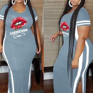 This Women Grey Casual O-Neck Short Sleeves Lip Print Slit Plus Size Dresses made of soft and elastic fabric. Global Lover wholesale plus size dresses and hope curvy ladies find here a warm and exciting place to shop affordable curvy dresses online - plus size casual