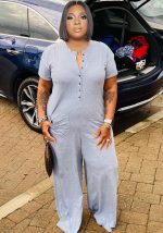 This Women Grey O-Neck Short Sleeves Loose Plus Size Jumpsuit design made of high quality polyster and spandex material. It is stretchy