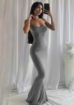 This Women Grey Straps Sleeveless Maxi Dresses design made of high quality polyster and spandex material