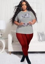 This Women Grey and Burgundy Casual O-Neck Short Sleeves High Waist Letter Print Regular Plus Size Two Piece design and made of comfortable and elastic fabric. wholesale plus size two piece sets is a must-have item for curvy ladies. Two piece sets can either be worn together or individually