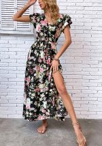 This Women Summer Holidays Slit Floral Dress Design Made Of High Quality Polyster And Spandex Material. It Come With Good Stretch And Wearing Comfortable. Women¡¯s Midi Dresses Is Omnipotent And Suit For All Kinds Of Occasions - Daily Wear