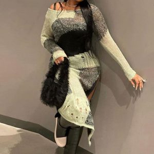 This Women Summer Irregular Ripped Bodycon Slit Dress Combine The Warm And Fashion. It Is a Must-Have Item For This Winter. Sweater Dresses For Women At Global Lover Comes For Different Occasions - Daily Life