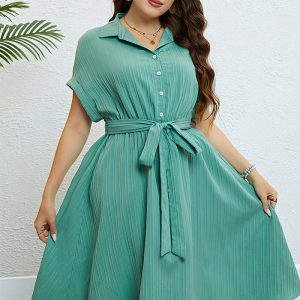 This Women Summer Lace-Up Dress Made Of Soft And Elastic Fabric. Global Lover Wholesale Plus Size Dresses And Hope Curvy Ladies Find Here a Warm And Exciting Place To Shop Affordable Curvy Dresses Online - Plus Size Casual