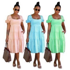 This Women Summer Lace-Up Short Sleeve With Backside Bow Knot Midi Dress Design Made Of High Quality Polyster And Spandex Material. It Come With Good Stretch And Wearing Comfortable. Women¡¯s Midi Dresses Is Omnipotent And Suit For All Kinds Of Occasions - Daily Wear