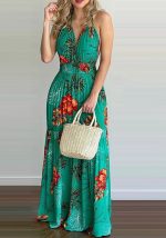 Questo donne verde chiaro Halter senza maniche Backless Maxi Dresses design realizzato in materiale di alta qualità polyster e spandex