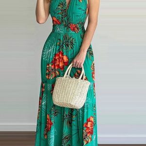 Questo donne verde chiaro Halter senza maniche Backless Maxi Dresses design realizzato in materiale di alta qualità polyster e spandex