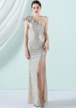 This Women Nude Slash Neck Sleeveless Ruffles Wedding Dresses design made of high level material