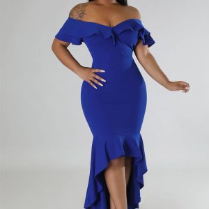 This Women Summer Off Shoulder Ruffle Trim Dress Design Made Of Good Quality Polyster And Spandex Material