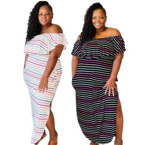 This Women Summer Off Shoulder Stripe Chic Pocket Short Sleeve Dress Made Of Soft And Elastic Fabric. Global Lover Wholesale Plus Size Dresses And Hope Curvy Ladies Find Here a Warm And Exciting Place To Shop Affordable Curvy Dresses Online - Plus Size Casual