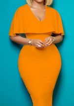 This Women Orange V-neck Cape Sleeve Sheath Office Dresses design made of high end polyster and spandex material