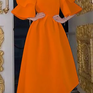 This Women Orange Turtleneck Half Sleeves Cascading Ruffle Skater Dresses design made of high quality polyster and spandex material. Women¡¯s skater dresses suit for all shapes girls. Cheap skater dresses is a great buy at global lover. When you need other type of wholesale women¡¯s dresses