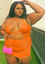 This Women Orange Sexy Halter Sleeveless High Waist Solid Lace Up Regular Plus Size Two Piece design and made of comfortable and elastic fabric. wholesale plus size two piece sets is a must-have item for curvy ladies. Two piece sets can either be worn together or individually