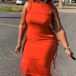 This Women Orange Sexy O-Neck Sleeveless Solid Lace Up Maxi Straight Plus Size Dresses made of soft and elastic fabric. Global Lover wholesale plus size dresses and hope curvy ladies find here a warm and exciting place to shop affordable curvy dresses online - plus size casual